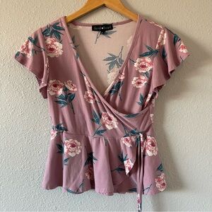 Derek Heart Floral Wrap Peplum Top Feminine Ballerina Cottagecore Size Medium